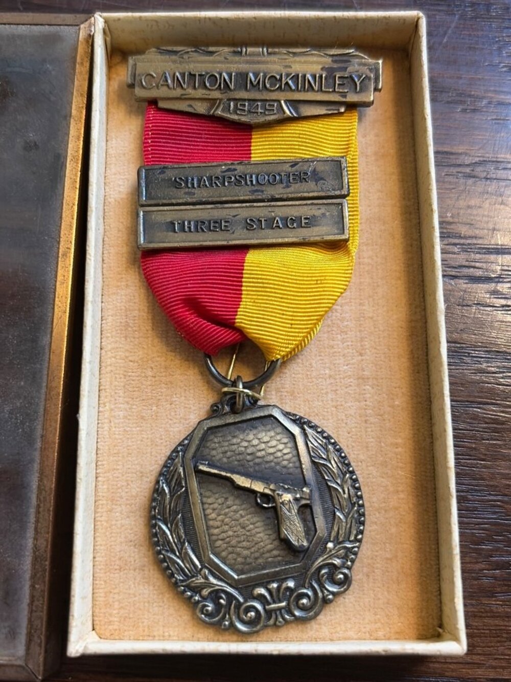 Vintage 1949 Canton McKinley Sharpshooter Medal By Blackinton R&Y Ribbon In Box
